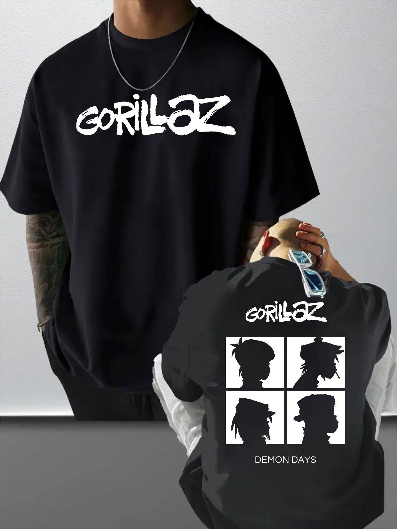 

Gorillaz printed letter Tshirt suitable for both men and women shortsleeved casual sports shirt summer style streetwear 3XL