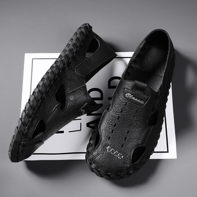 Leisure Walk Summer Man Casual Shoes Street Style Sandals Handmade Leather Mens Beach Shoes Stylish Outdoor Roman Flats Sandaly