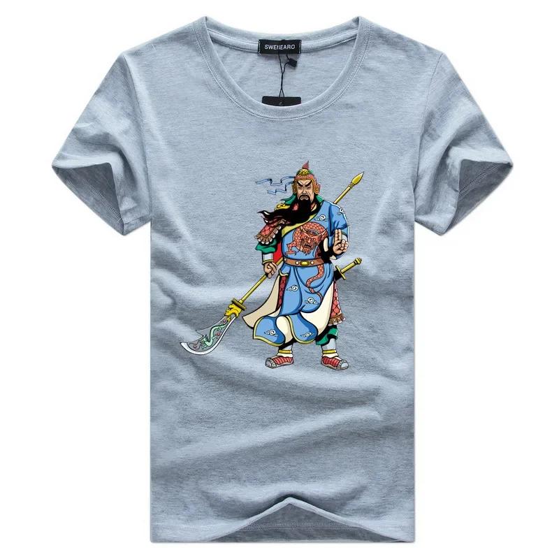 Chinese Style Three Kingdoms Heroic Image Guan Yu Printed T-Shirt 100% Cotton O-Neck Short Sleeve Casual Mens T-shirt Size S-3XL