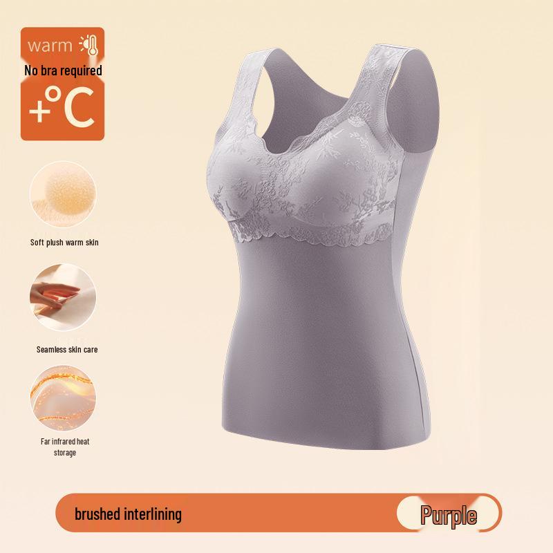 Women's Embossed Jacquard Warm Vest with Chest Pads - Fleece-Lined, Bra-Free Base Layer