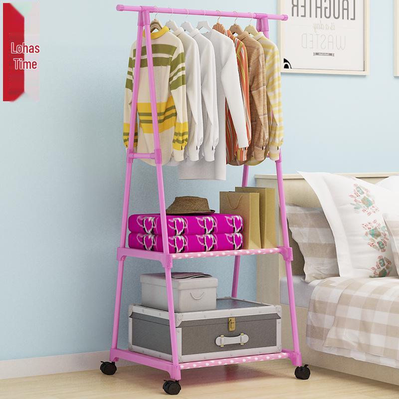 Mobile Floor-Standing Triangle Coat Rack with Wheels and Multi-Layer Storage for Clothes and Drying