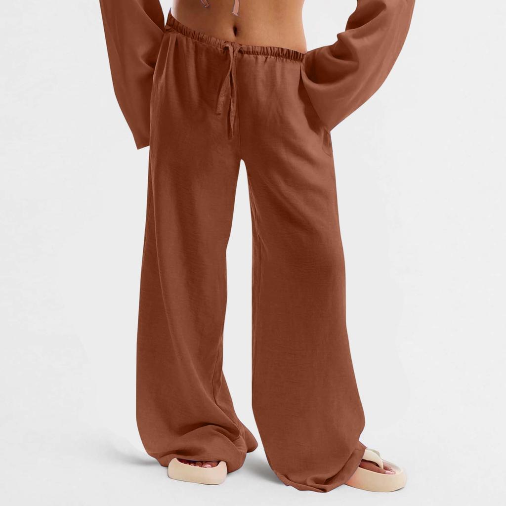 Women's Cotton And Linen Trousers Summer Loose Casual Wide Leg Pants High Waist Casual Color Trousers