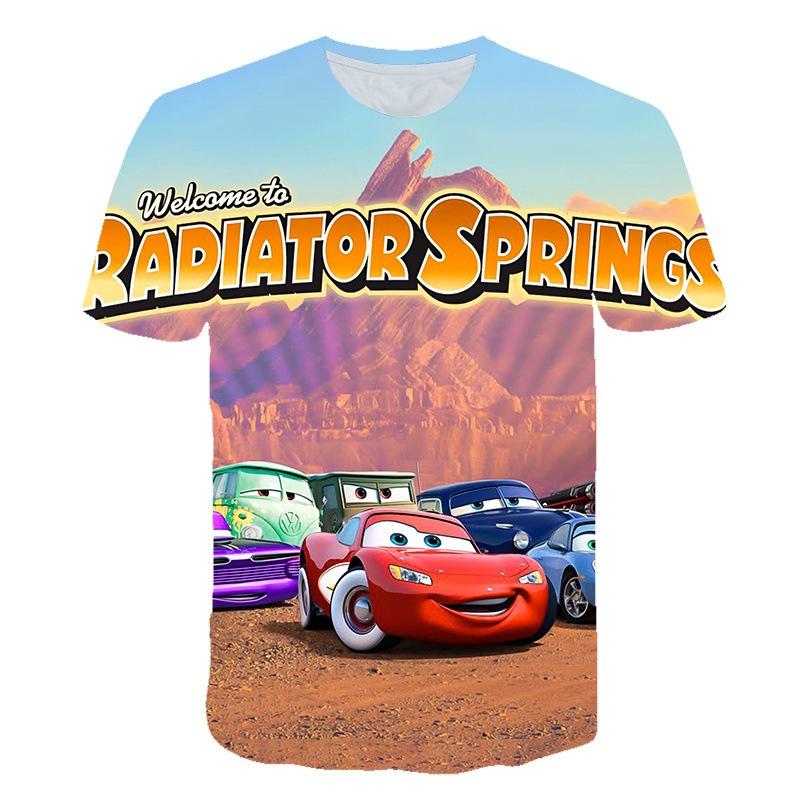 2024 new sports, short sleeves, animation, racing story 3D digital printing children's T-shirt