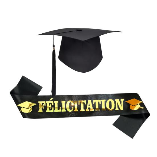 Unisex Matte Adult Graduation Cap with Sash Felicitation Graduation Satin Stole Set