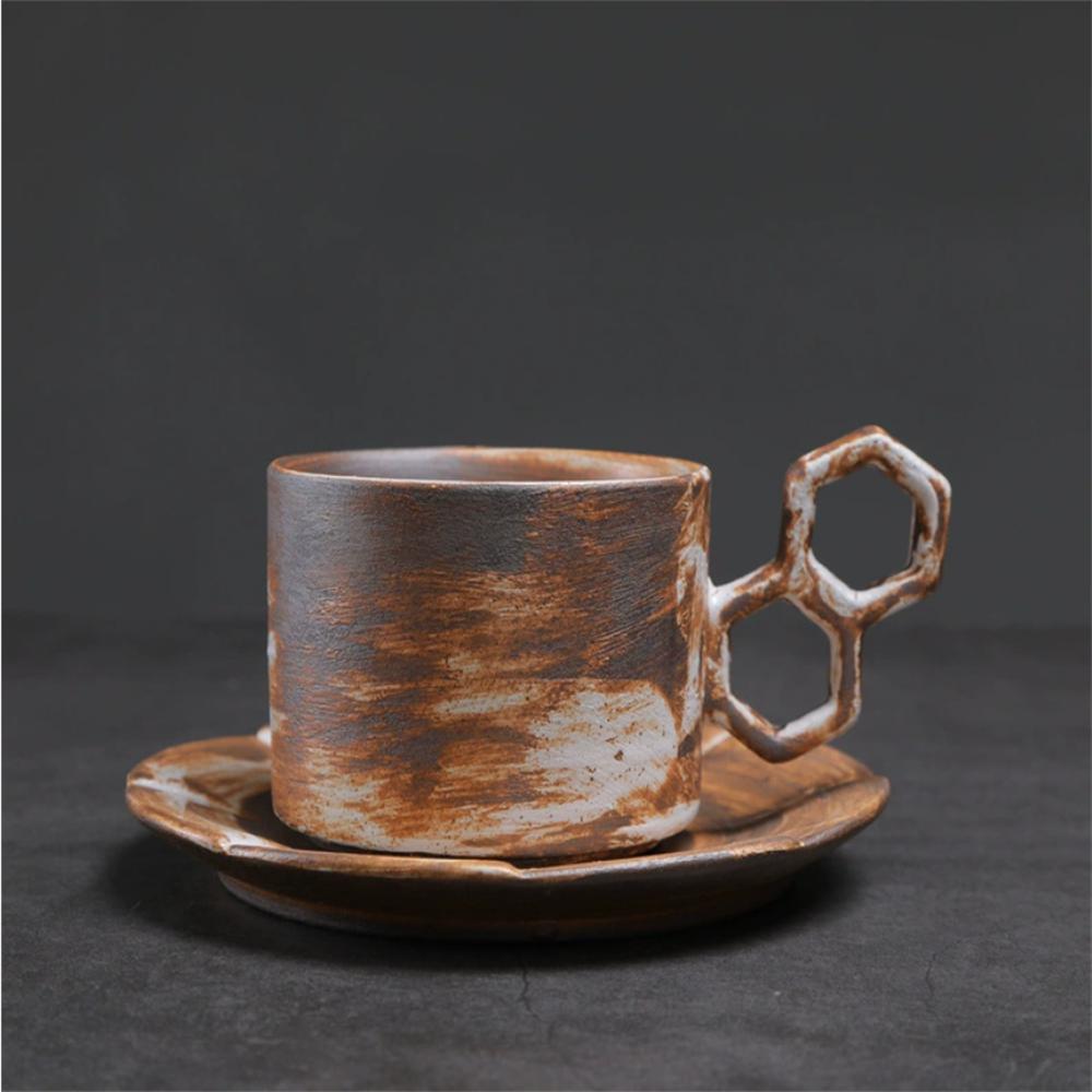1X Japanese Style Creative Retro Ceramic Coffee Cup Mugs Saucer Set Tea Coarse Coffee Milk Cups Mug