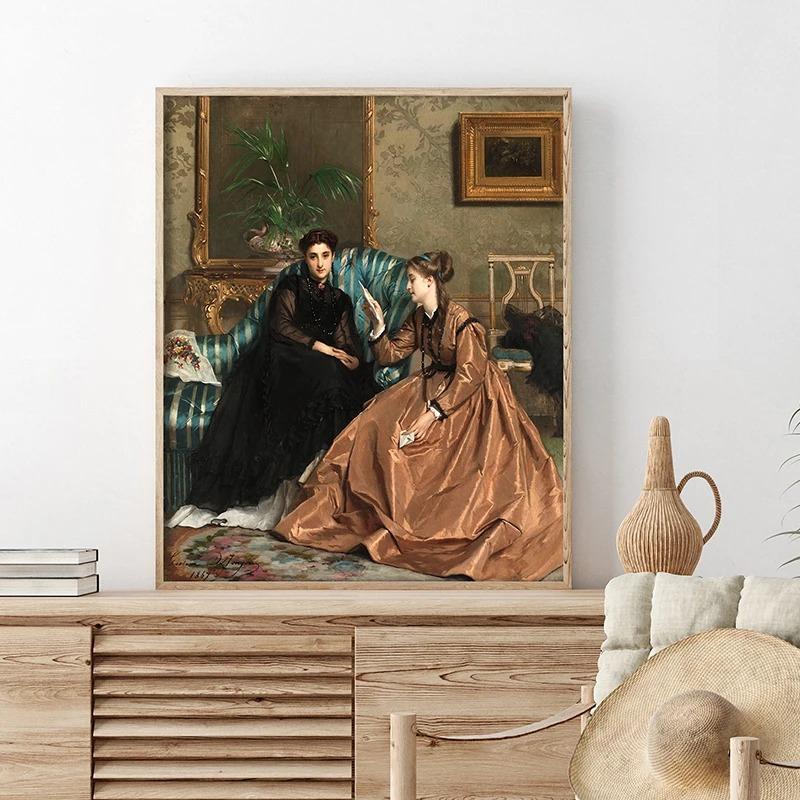 Mujeres Victorianas Pintando Lienzo Póster Antiguo Retrato de Niñas Póster Decoración de Pared Regencia Pintura en Lienzo Imágenes