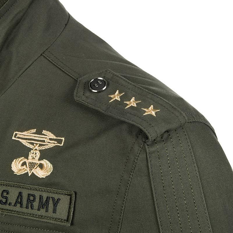 Spring and Autumn Tooling Men's Jacket Casual Stand-Up Collar Badge Embroidered Large Size Jacket Men