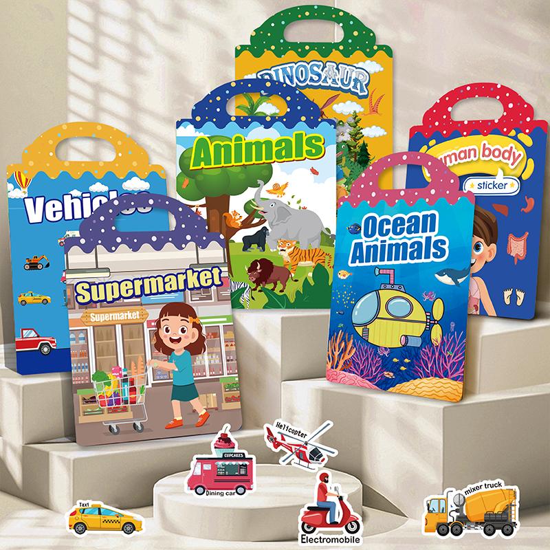 New Children Scene Stickers Book DIY Hand-on Puzzle Sticker Books Reusable Cartoon Animal Learning Cognition Toys for Kids Gift