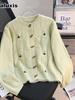 Vintage Handcrafted Embroidery Macrame Knit Sweater Coat Women Autumn New Style Loose Thick Lazy Style