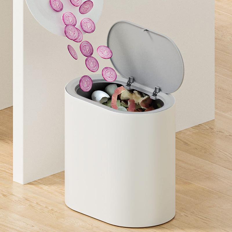 High-Gloss Flip Lid Slim Trash Can for Kitchen & Bathroom