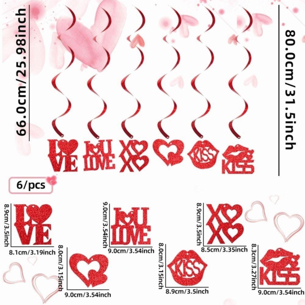 Creative Red Heart Valentine's Day Ornaments DIY PVC Hanging Decorations Love Letter Hanging Swirls Valentines