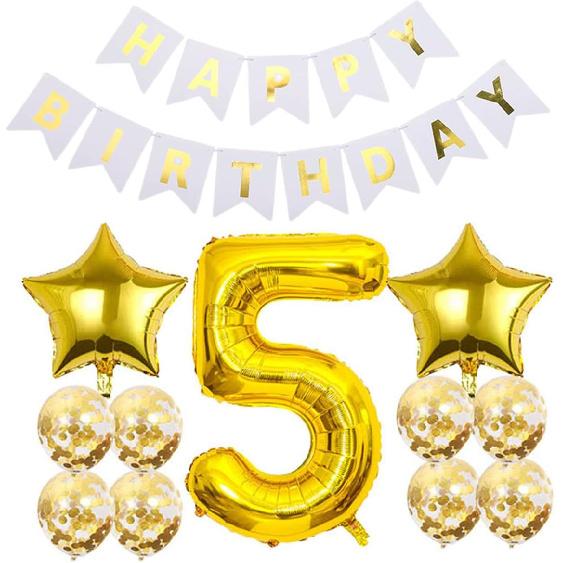 Balloons,12pcs 5th Birthday Party Balloon Decorations Happy Birthday Banner Number 5 Balloon Star Foil Balloon Helium Gold Confetti Balloon Perfect
