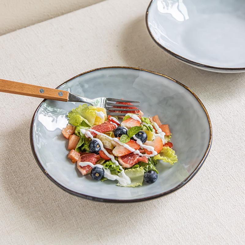 Japanese Stroke Open Bowl Ceramic Tableware Household Salad Bowl Vegetable Bowl Practical Dessert Bowl Pasta Bowl