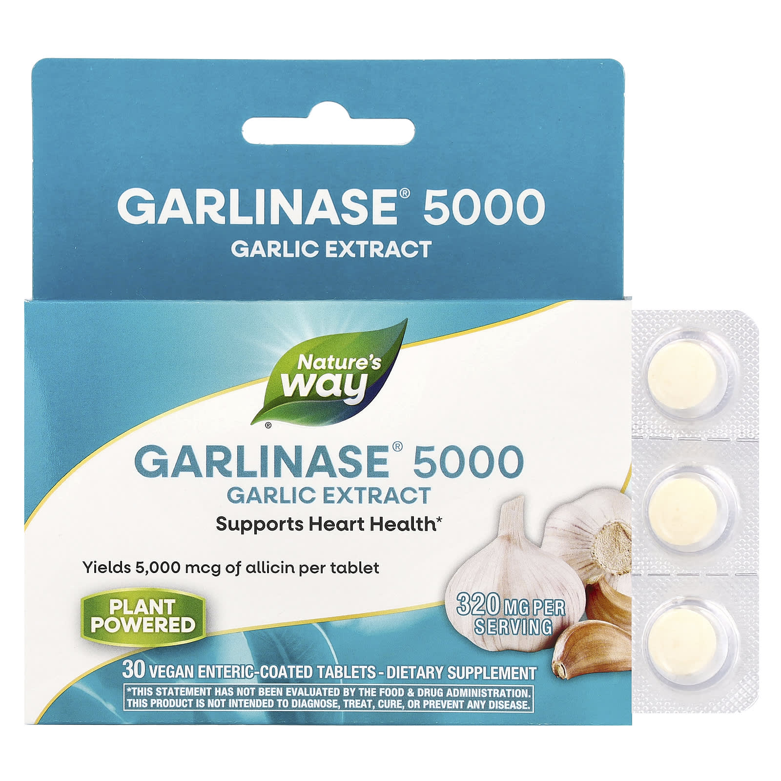 

Nature S Way, Garlinase® 5000, Garlic Extract, 320Mg, Vegan Enteric Coated 30 Tablets