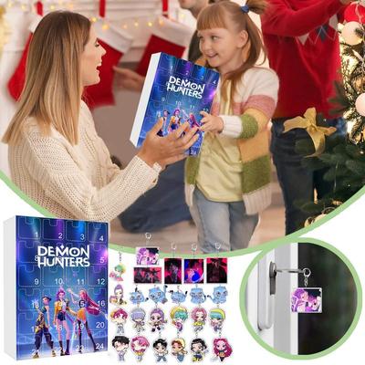 Chaveiro Acrílico Kpop Caçadores de Demônios, Calendário do Advento de Natal Caixa Surpresa com 24 Surpresas, Pingente de Bolsa para Mochila Presente Fãs