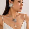 Metal Texture Three-Dimensional Ginkgo Biloba Flower Necklace Sweet Cool Imitation Pearl Fringed Necklace Earrings
