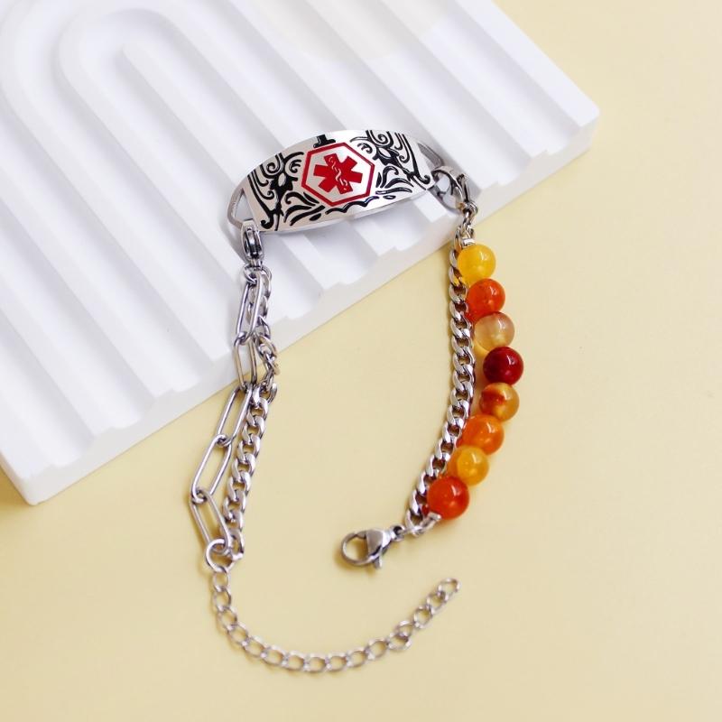 Verstellbares Medicals Alert ID-Armband mit gravierbarem Anhänger, Edelstahl, doppellagiges Armband, Handgelenkschmuck