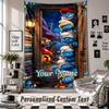 Wall Hanging Tapestry With Custom Name & Text, Smurfs Decorative Tapestry For Bedroom