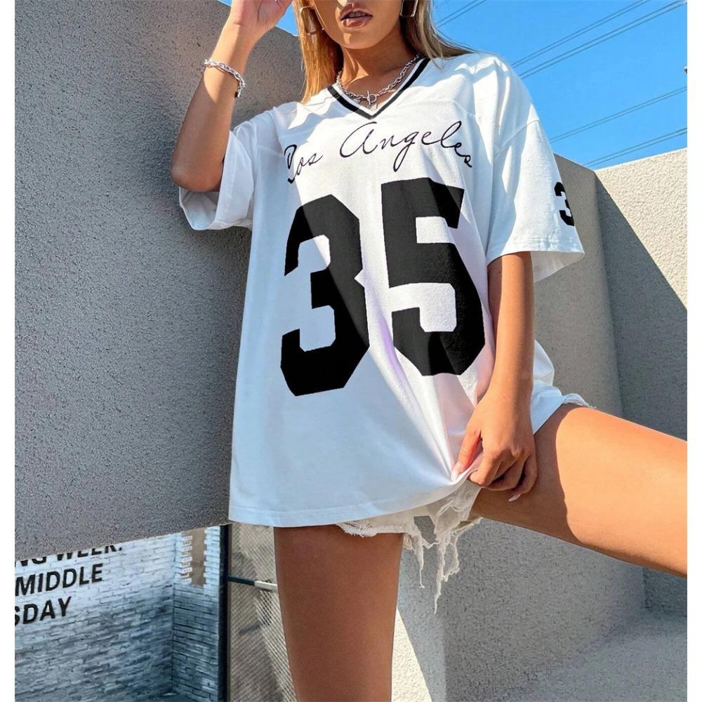 Women's 3D printed digital 35 ball wear V-neck short-sleeved top with street fashion basketball sportswear