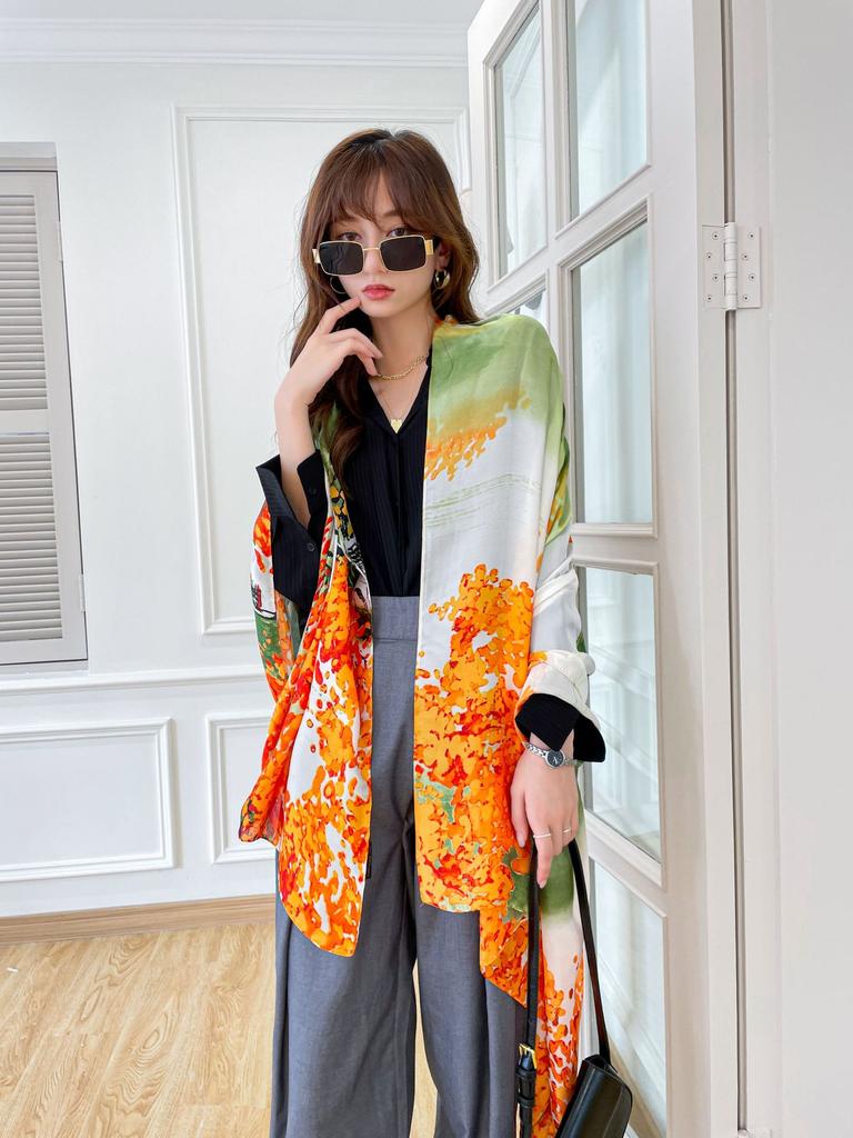 Einfarbiges Ölgemälde mit Farbverlauf Damen Klimaraum Schal Liqin Satinschal