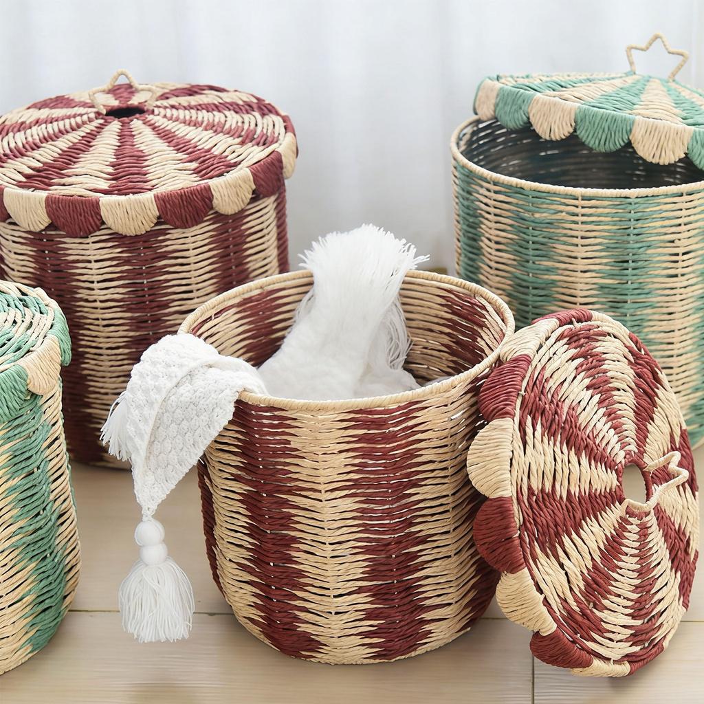 Handwoven Paper Rope Laundry Bin Large Capacity Multifunctional Household Basket For Clothes Toy Storage