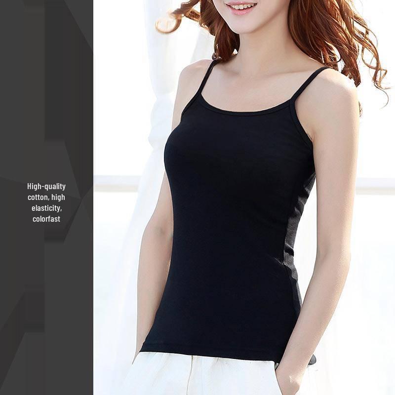 Women's Pure Cotton Black Camisole Vest – Small, Tight-Fitting, Sexy, Plus Size, Short Top for Summer/Spring.
