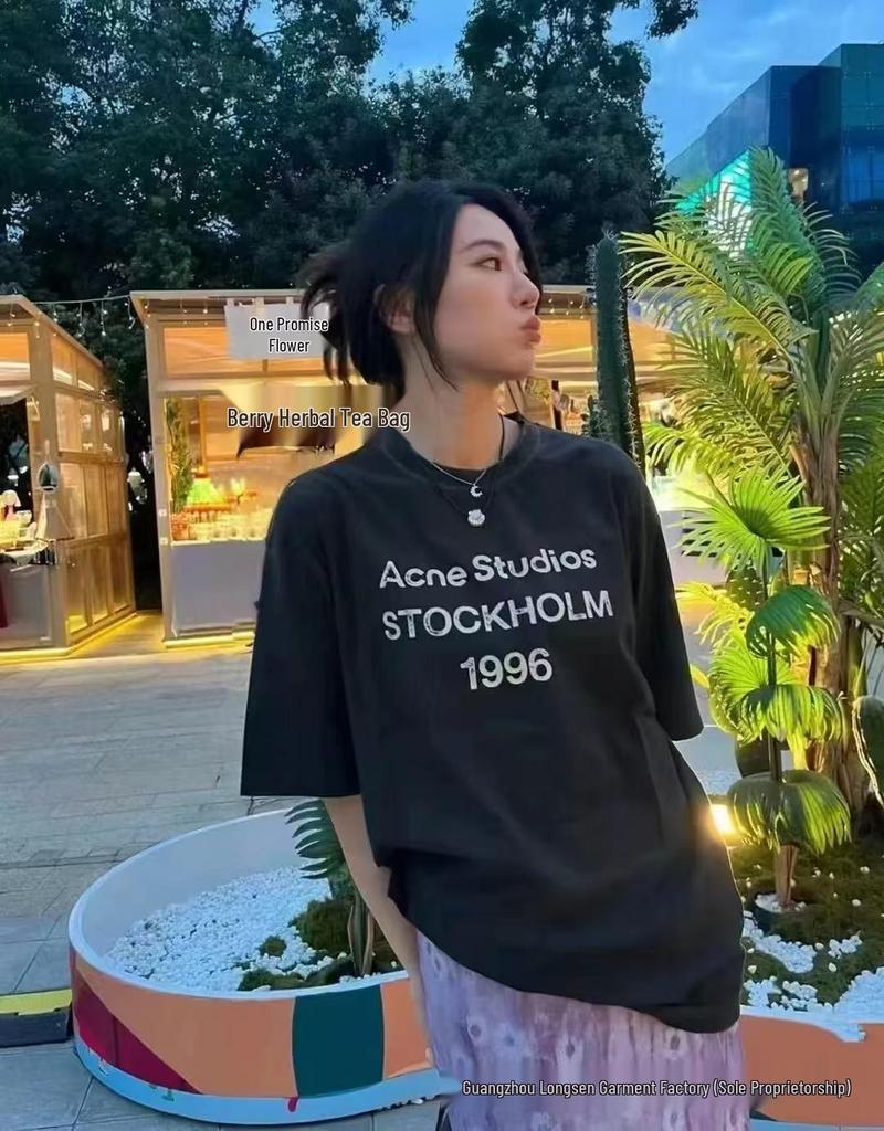 Women's Retro 1996 AC Dip-Dyed Digital Print Loose Sun Protection T-Shirt