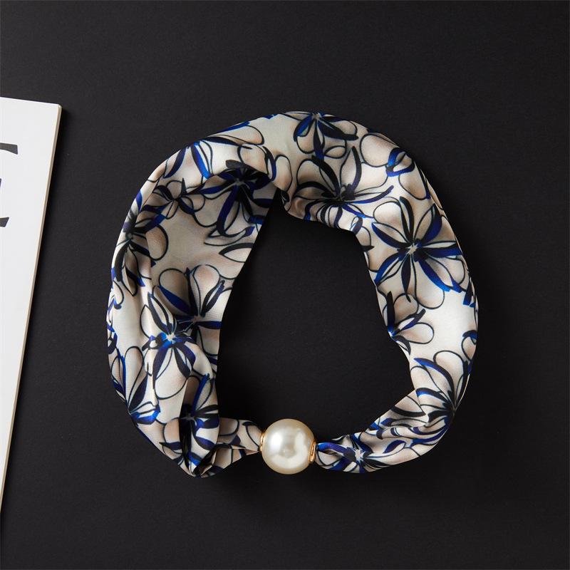 Magnetic Buckle Pearl Necklace with Silk Scarf – Fashionable, Versatile Spring/Summer Accessory for Women