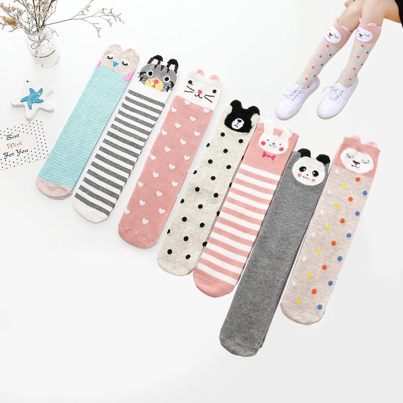 Girls' Cute Cartoon Cotton Knee-High Socks - Japanese Style for Spring & Autumn