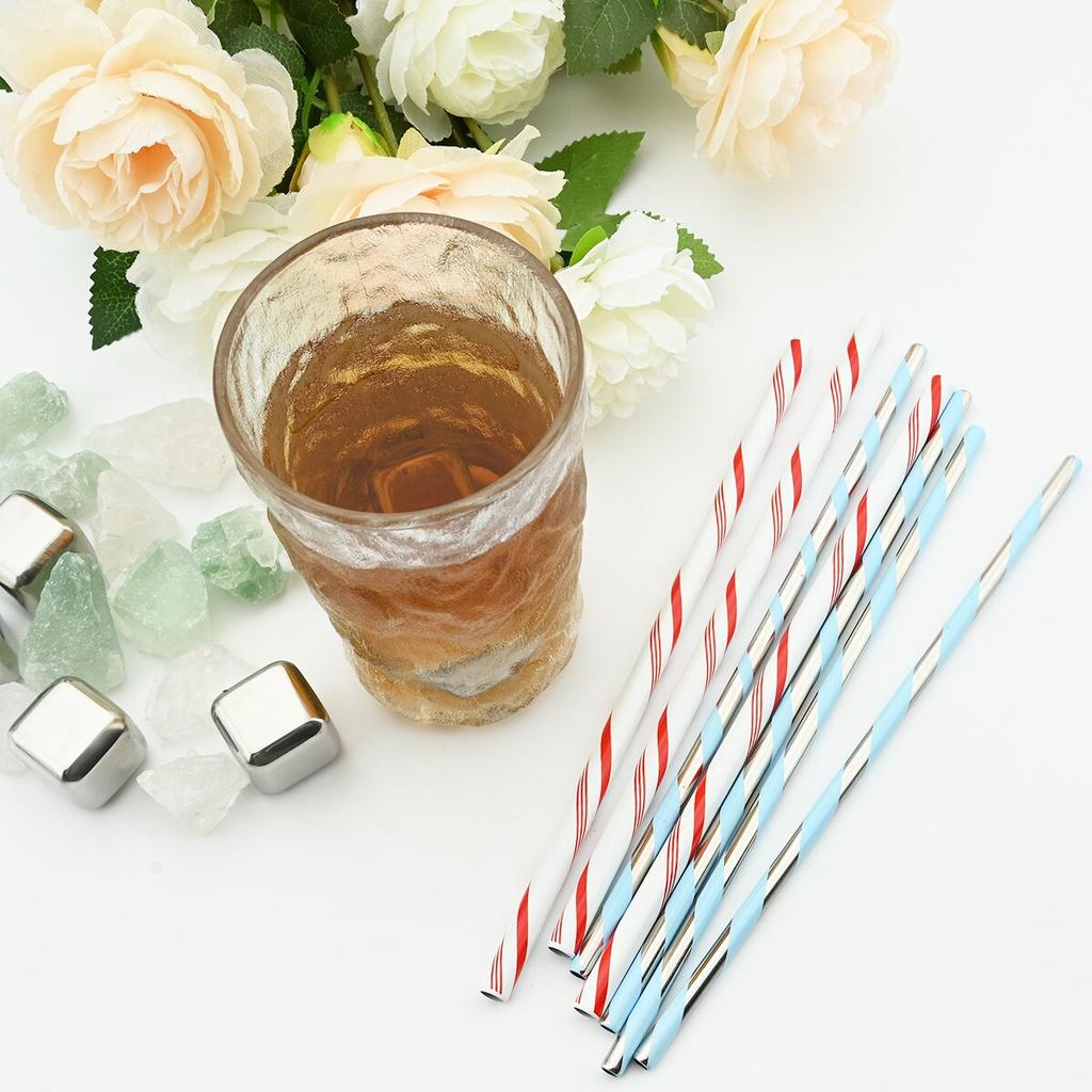 New Colorful Reusable Metal Straws Set with Cleaner Brush 304 Stainless Steel Drinking Straw Milk Drinkware Bar Party Drink Accessory
