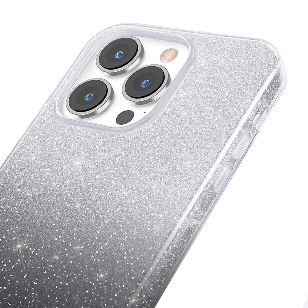 Glitter Case for iPhone 13 Pro, Silver/Black