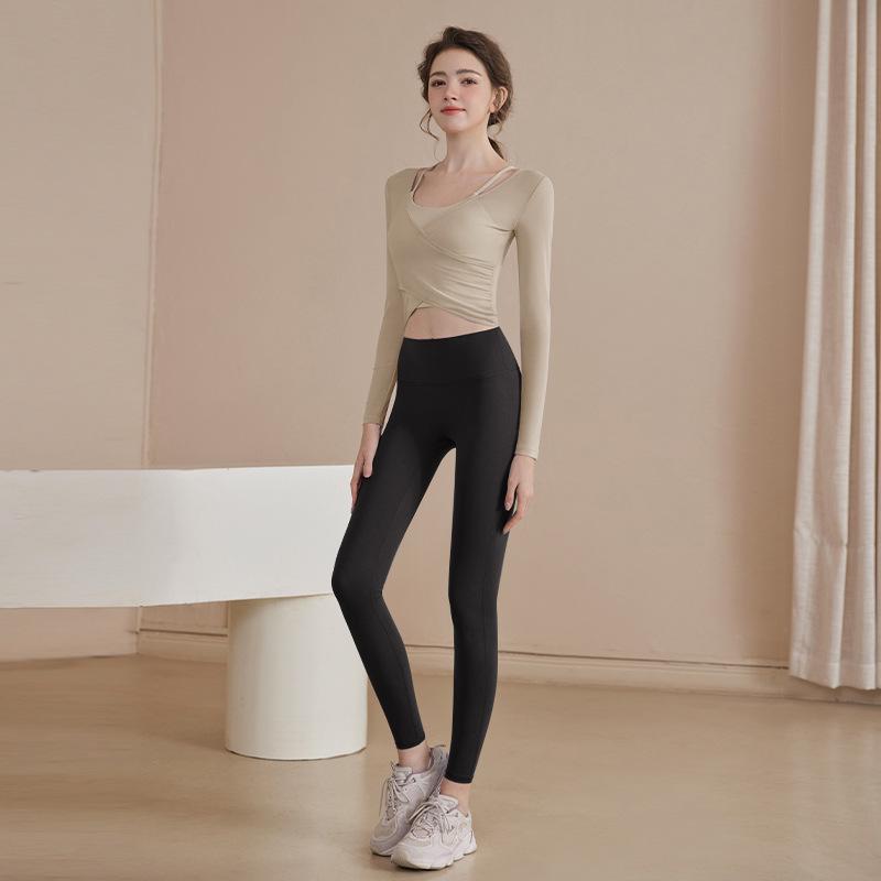 Women's Spring Yoga Suits: Chest-Pad Sports Top, Slimming Blouse, Pilates Fitness, Long Sleeve