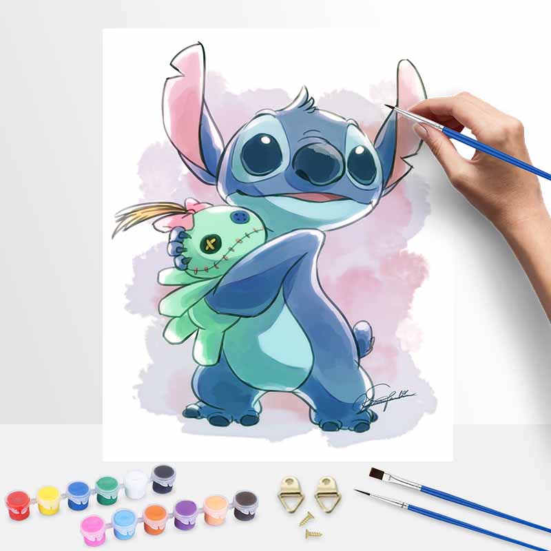 Disney Stitch and Scrump digital oil painting art handmade diy gift home decoration