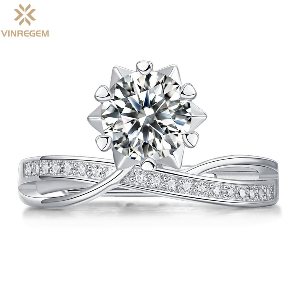 

Vinregem Eternal, 100% стерлинговое серебро 925 пробы, пройденный тест, бриллиант VVS1, 1 карат, настоящий муассанит, драгоценный камень цвета D, регулируемое кольцо, свадебное обручальное ювелирное изделие Adjustable белый