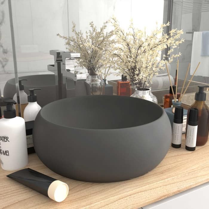 VidaXL Lavabo Rond de Luxe Vasque à Poser de Toilette Lave-mains de Salle de Bain Cuisine Vestiaire Maison Intérieur Gris 147005