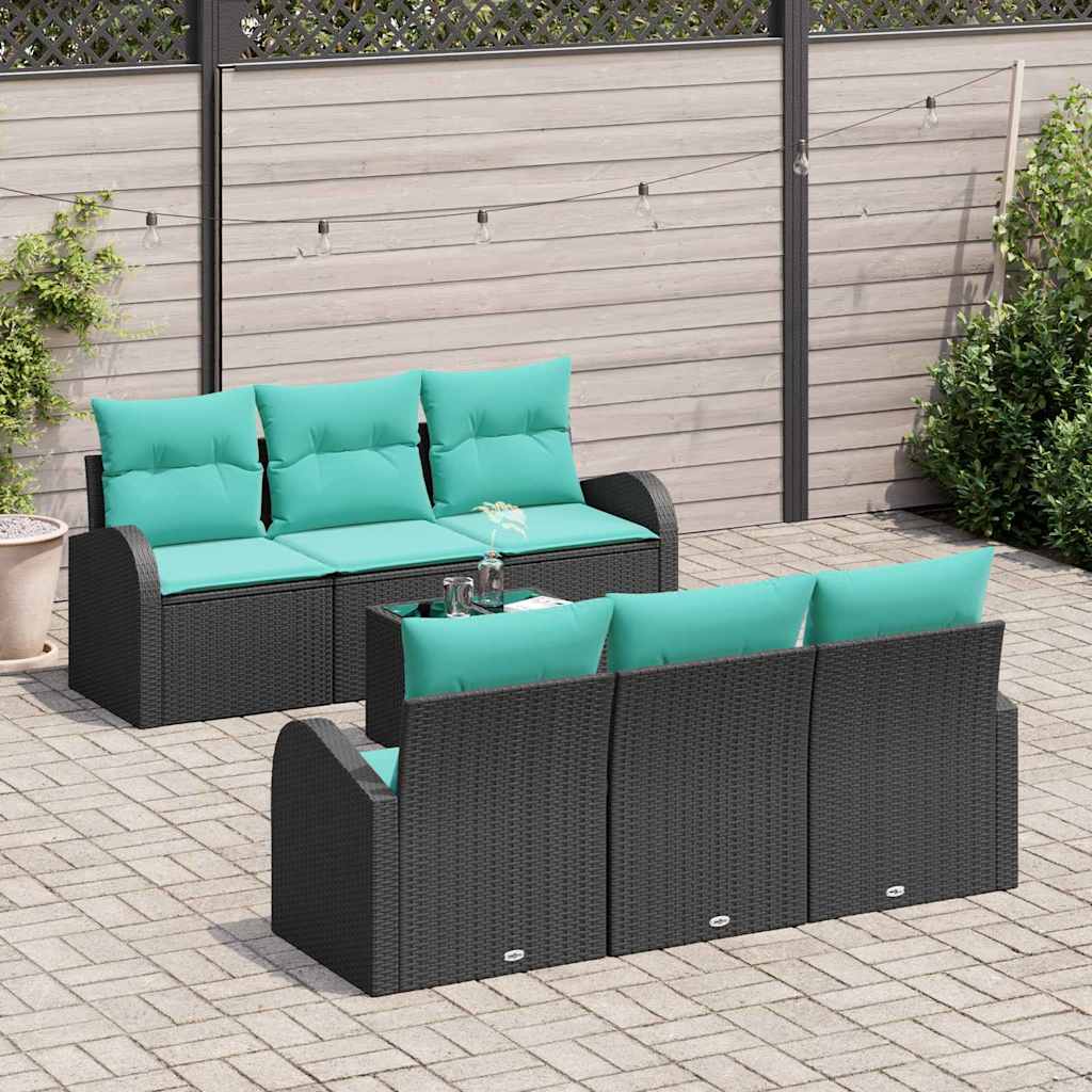 Garden Sofa Set with Cushions 7 pcs Black and Turquoise Poly Rattan