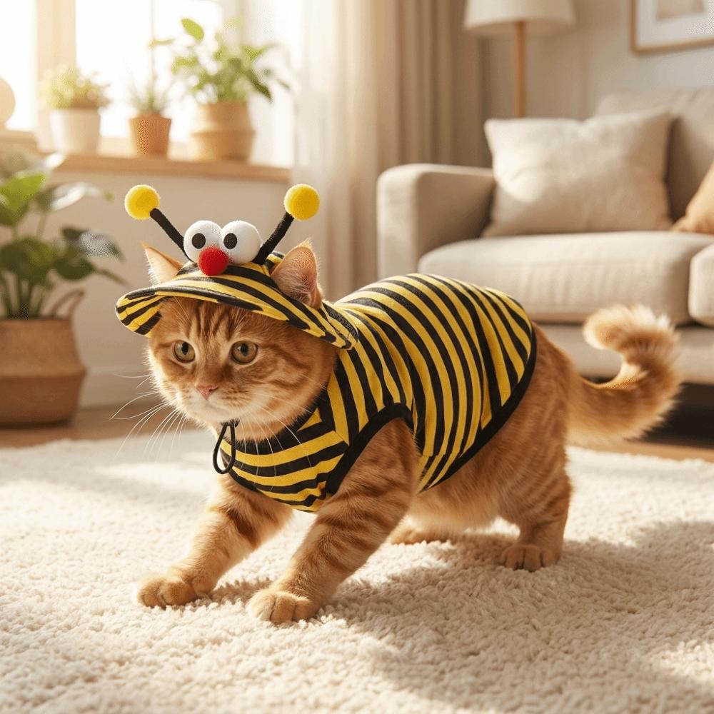 Lightweight Pet Bee Costume Breathable Bee Cosplay Clothes Funny Bee Themed Cat Outfit Set Travel