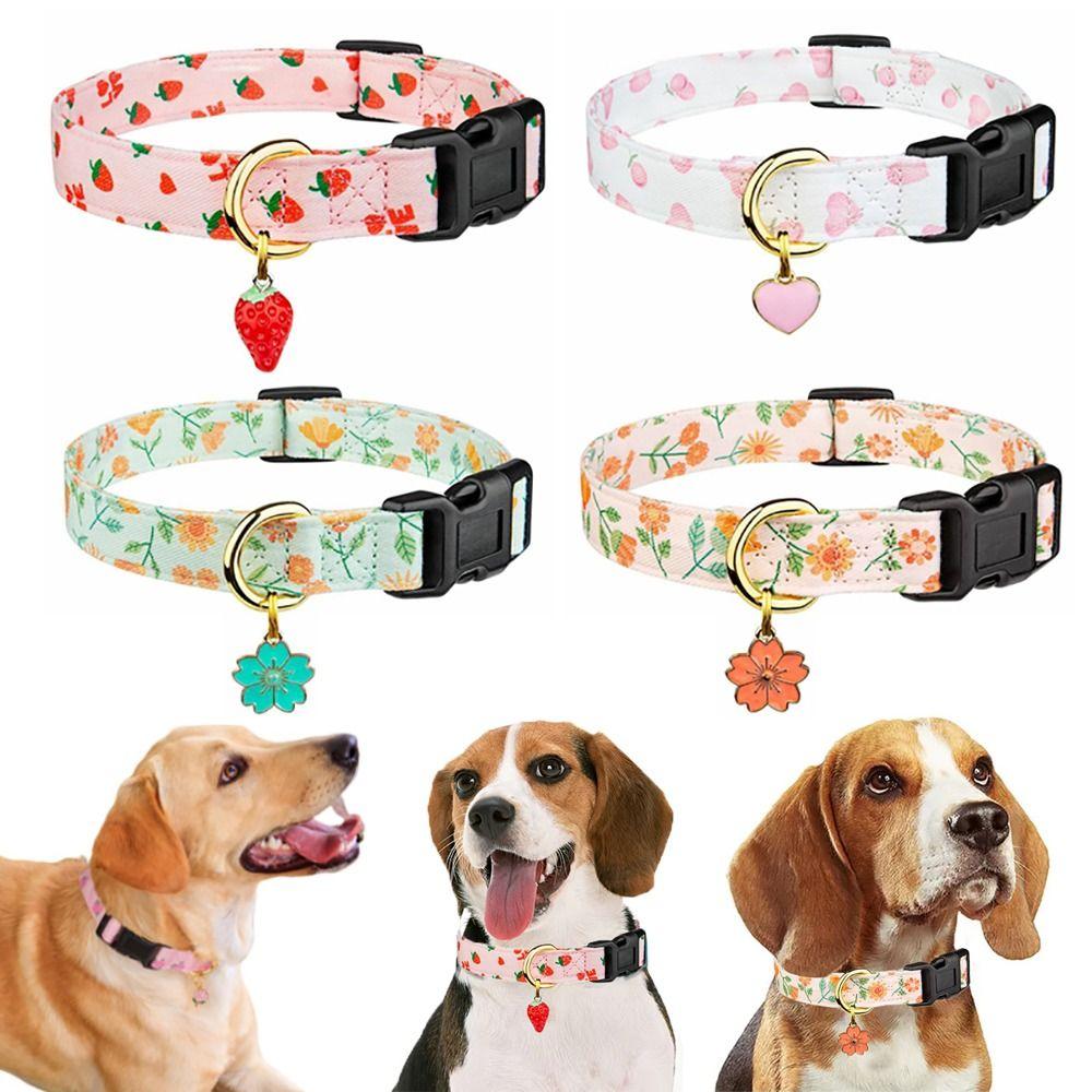 Strawberries Flower Pattern Adjustable Pet Collar Cotton Cat Traction Necklace Pet Dog Collar  Cat