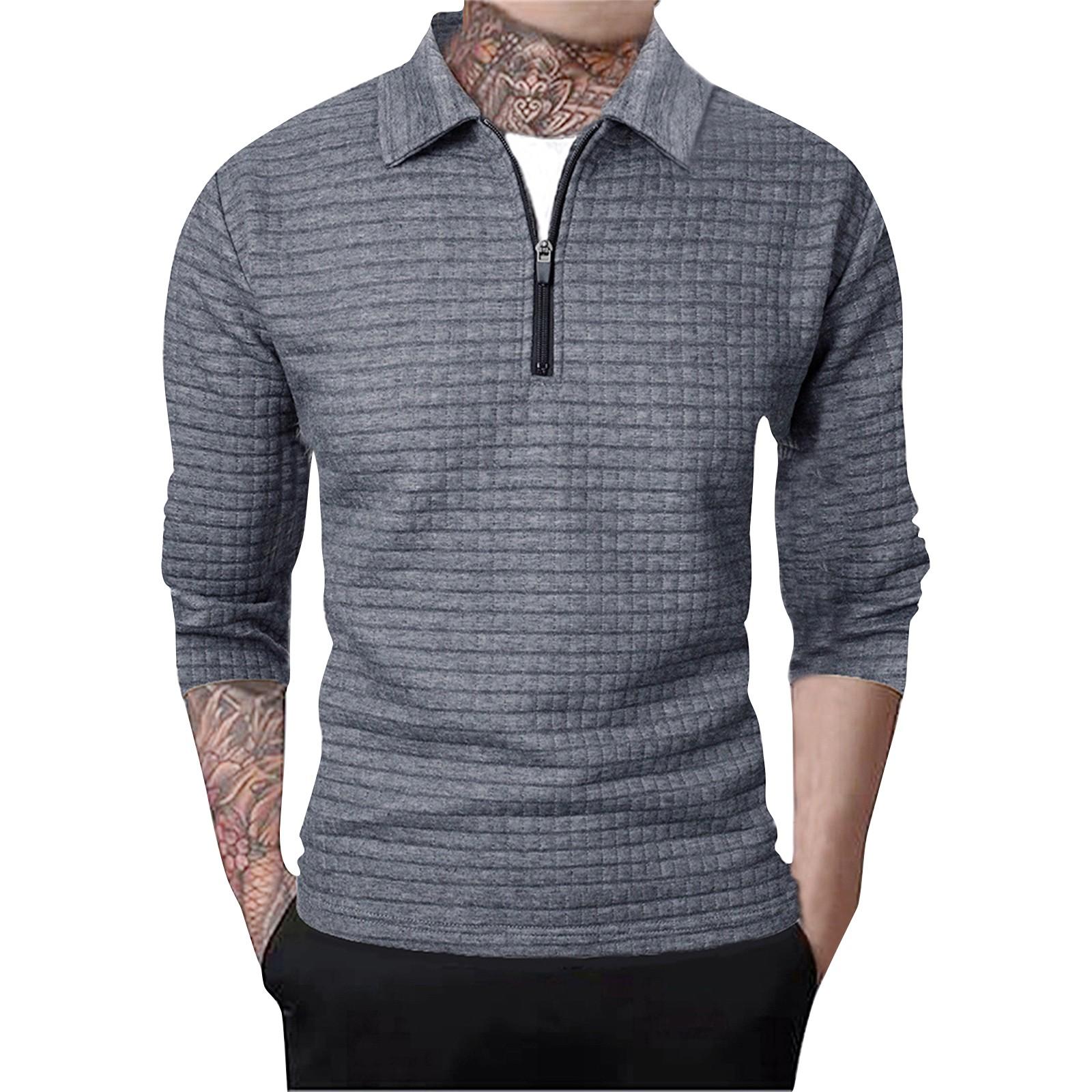 

Мужские зимние однотонные топы с полумолнией и лацканами, мужские повседневные клетчатые топы XXXL