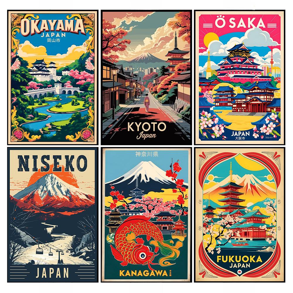 Vintage Japan Travel Poster Print For Office Living Room Home Decor Fuji Mountain Tokyo Osaka Landscape Canvas Painting Wall Art