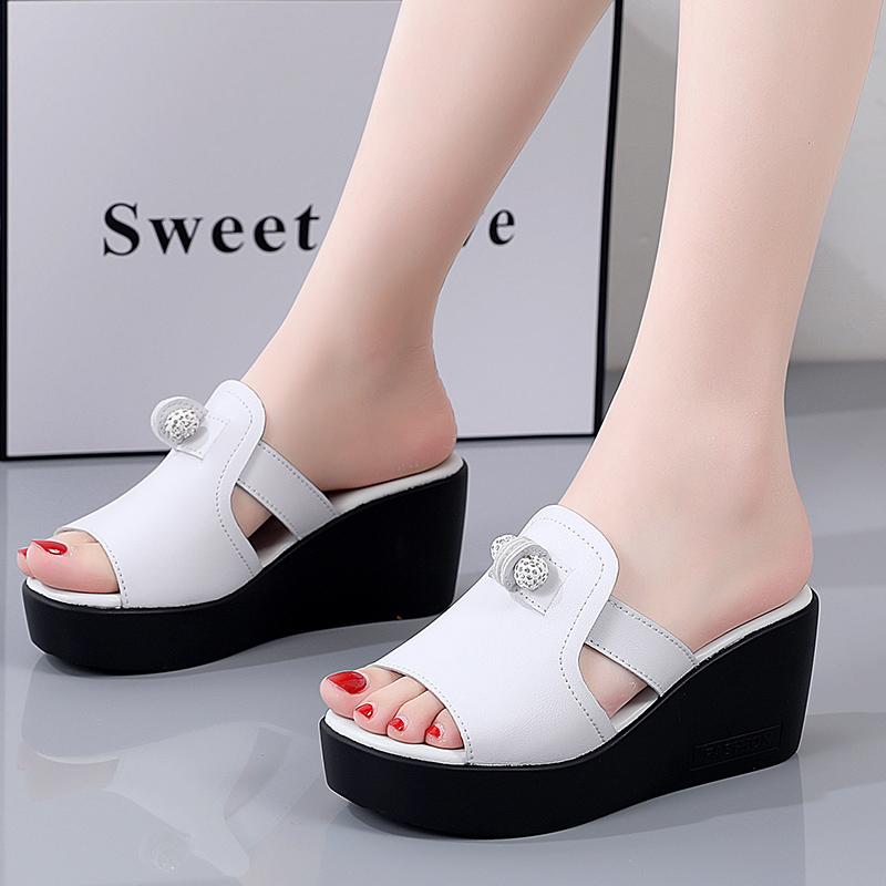 Mode 2025 Sommer Damen Hausschuhe Vielseitige Dicke Sohle Keilabsatz Zehenoffene Hausschuhe Damen Höhenvergrößernde Hausschuhe