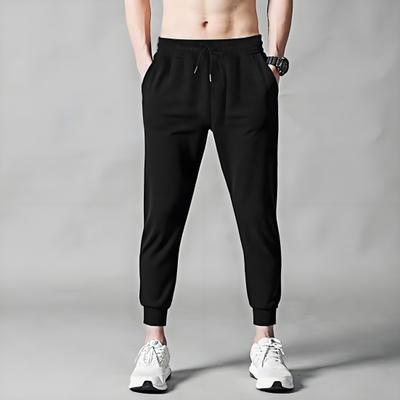 Men Sweatpants Mid-rise Elastic Waist Adjustable Drawstring Sport Pants with Pockets Solid Color Casual Trousers Daily Wear