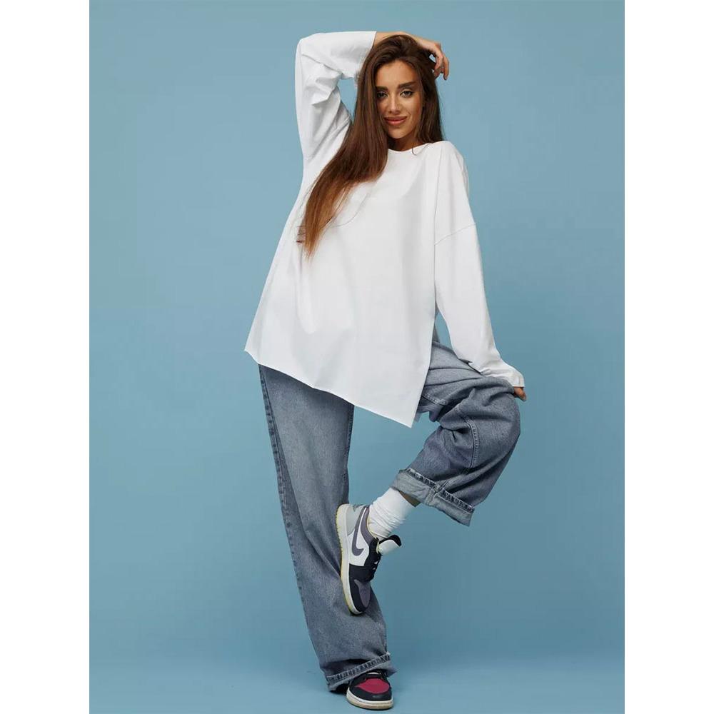 Hirsionsan 2025 Spring Summer New Arrival Women's Long Sleeve Cotton Loose Fit Slit Distressed T-Shirt Female