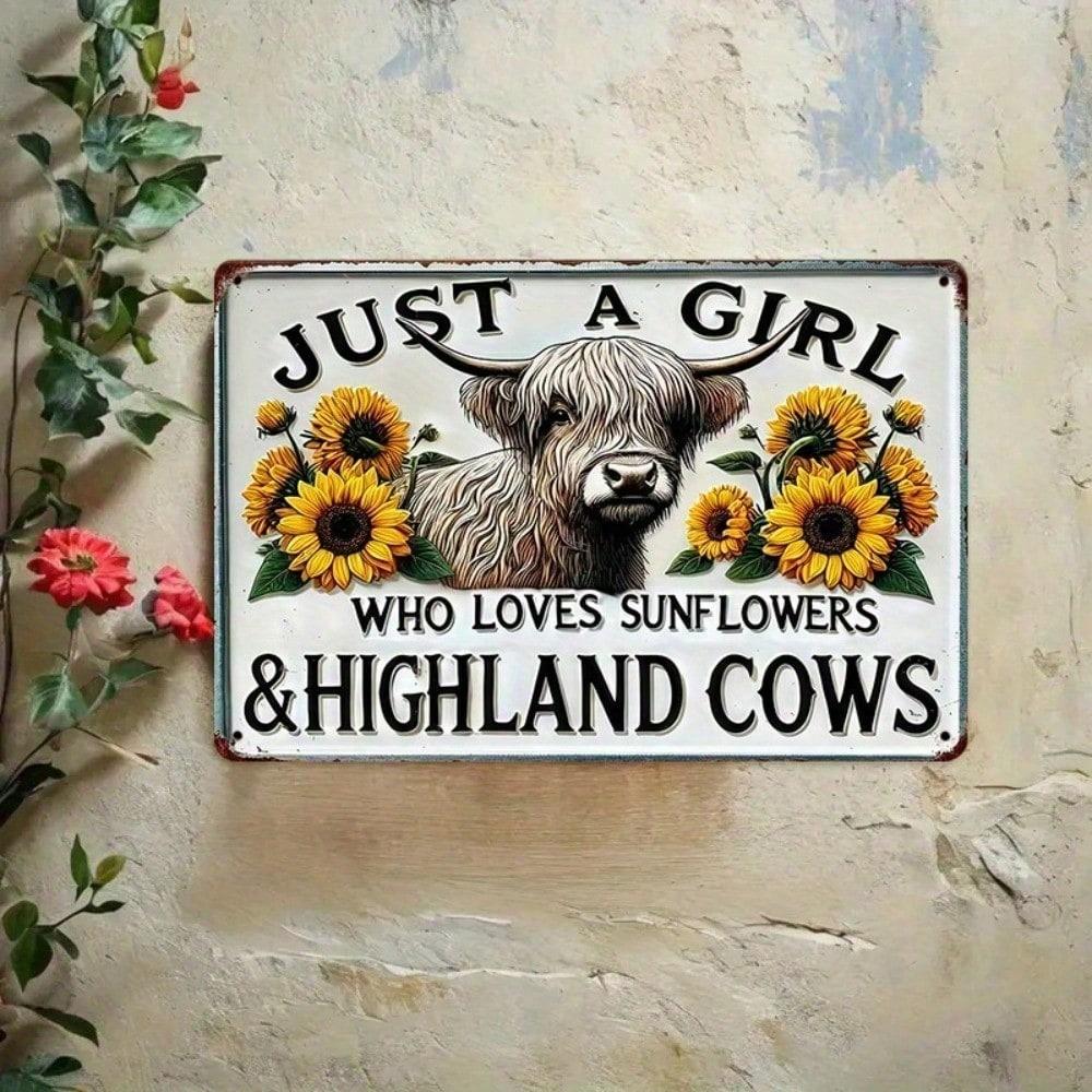 Vintage Tin Sign Highland Cow Sunflower Farmhouse Kitchen Decor Wall Art 20x30