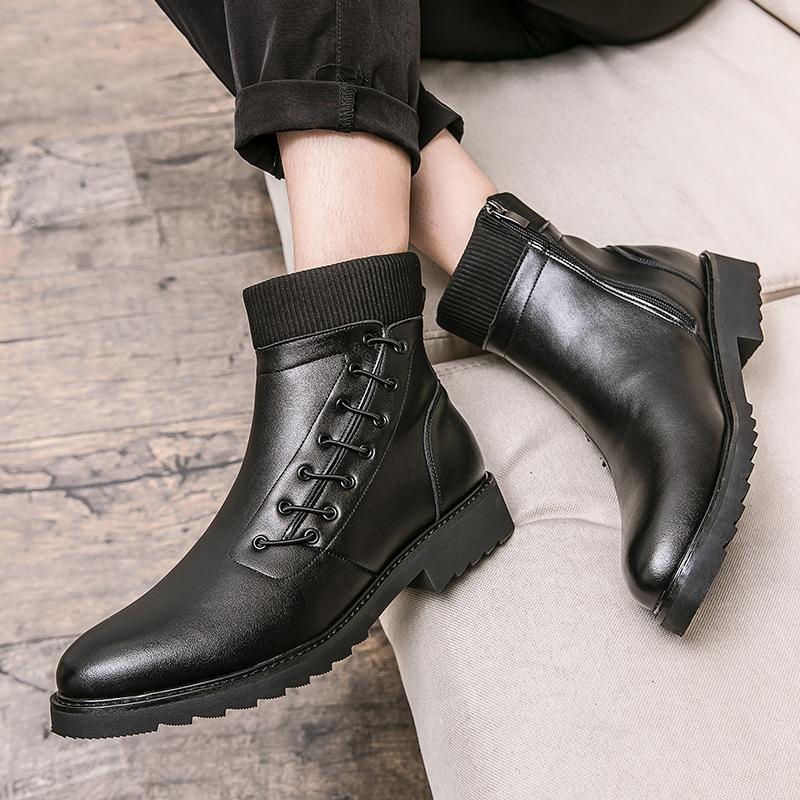Fashion Luxury Brand Chelsea Men Boots High Top Leather Shoes Fashion Formal Business Ankle Boots Side Zipper Handmade Men Casual Shoes