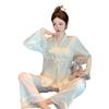 New Pajamas Women's Ice Silk Long-sleeved Suit Court Style Retro High-end Silk Can Be Worn Outside Loungewear