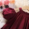Summer Girls' Korean Dress Solid Color Round Neck Off Shoulder Princess Dress Girls' Stylish Children's Summer Outfit
