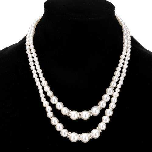 Women's Cheongsam Dress with Necklace, Double-layer Artificial Imitation Pearl Double-layer Pearl Necklace Accessories