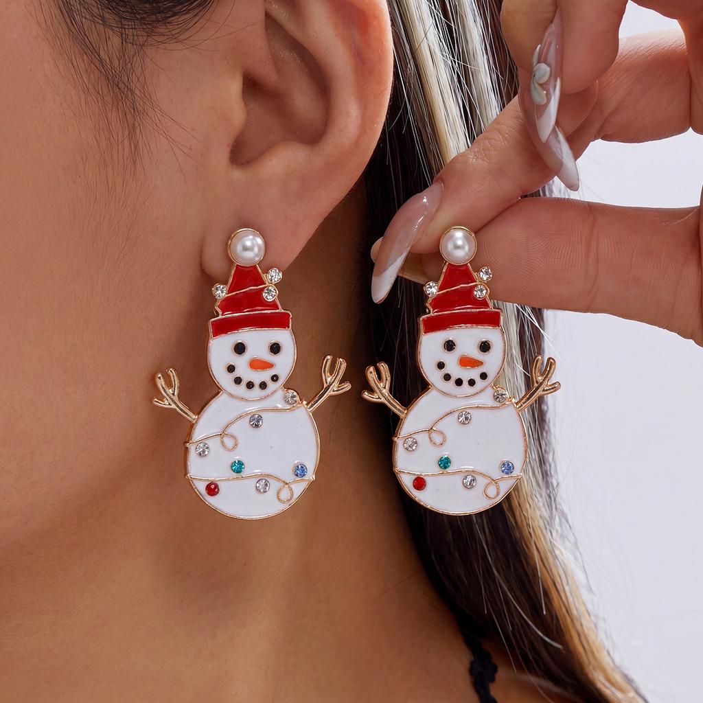 Festive Christmas Drop Earrings for Women Santa Snowman Gingerbread Candy Cane Snowflake Rhinestone Holiday Party Jewelry Gift