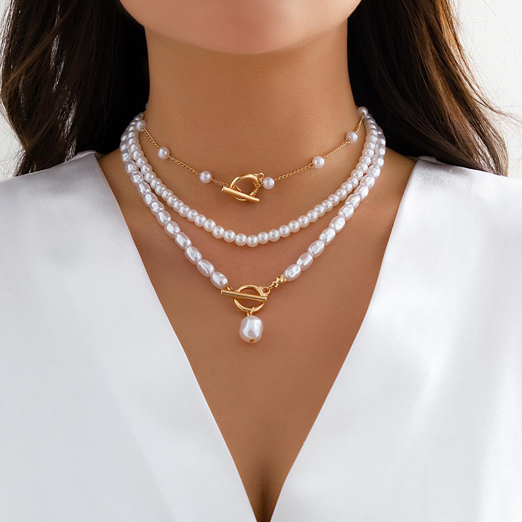 Temperament Baroque Special-Shaped Pearl Necklace, Creative Irregular Chain Collarbone Necklace For Women